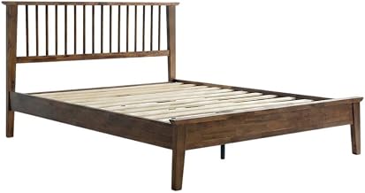 Furnifact Solid Wood Platform Bed Frame with Headboard and Footboard, Full Size Wooden Bed Frame for Bedroom Furniture, Walnut