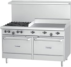 Garland U60-4G36SS U Series 60" Gas Restaurant Range with (4) 32,000 BTU Open Burners, 36" Griddle & (2) Storage Bases