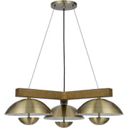 Lighting Lakeland 15W X 3 Intergrated Dimmable Led Metal/Rubber Wood Pendant Light with Half Domed Metal Shade by Cal – Metal, Antique Brass/Wood, Model FX-3801-3C