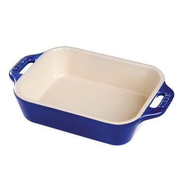 Ceramic Rectangular Gratin Dish by STAUB – 7.5" x 6", 1.1 liters, Glass, Dark Blue, Model 40510-813