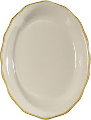 CAC China SC-13G Seville Scallop Edge Oval Platter with Gold Band 11 5/8"
