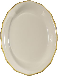 CAC China SC-13G Seville Scallop Edge Oval Platter with Gold Band 11 5/8"