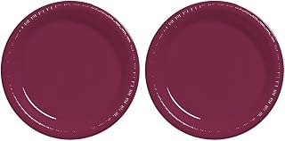 Creative Converting Burgundy Red Round Plastic Plates Party Supplies, 7" (Pack of 2)