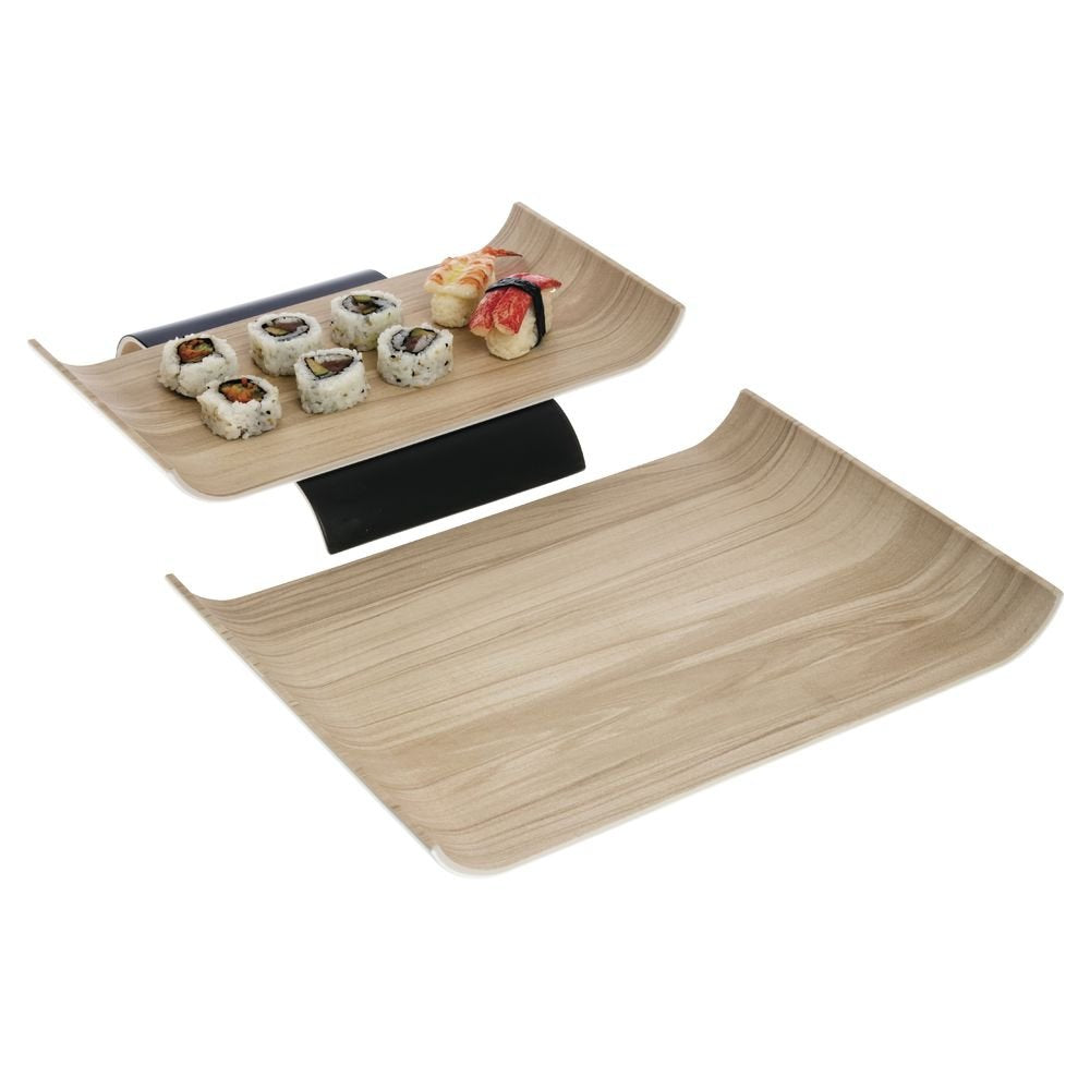 Serving Tray Wood-Look Melamine White and Light Brown - 14 1/8" L x 10 1/8" W x 1 1/5" H by HUBERT – 14.1" x 10.1" x 1.2", Plastic, Light Wood, Model M1384-WHT/LT WO