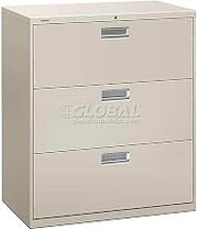 HON Brigade 600 Series Lateral File, 3 Drawers, 36" W, Light Gray