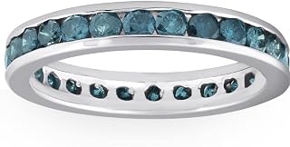 1 1/2ct Blue Diamond Channel Set Eternity Ring 14K White Gold