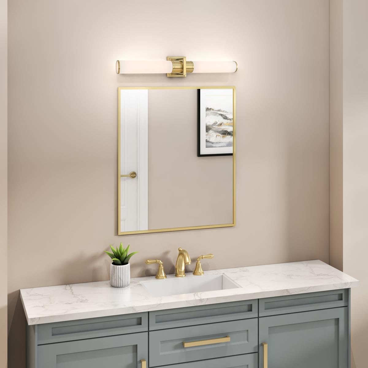 Positano - 2-Light Bathroom Vanity Light - 29"W - Satin Brass - White Glass by Artcraft – Metal, Satin Brass, Model AC11773WB