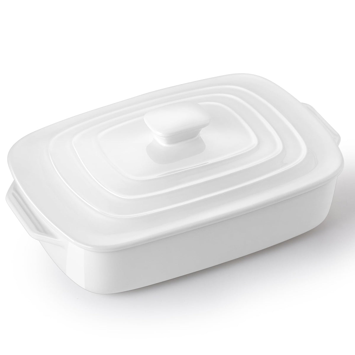 Lareina Ceramic Casserole Pan with Lid, 4 Quart Capacity, White