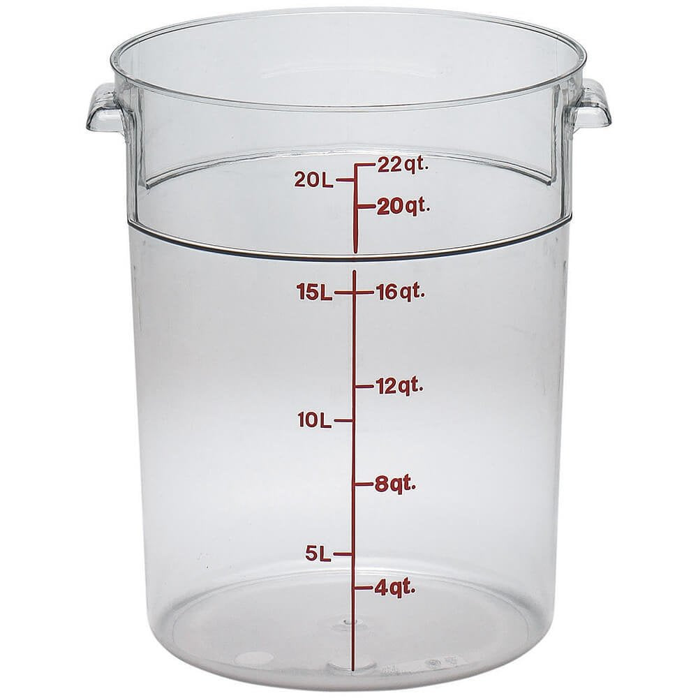 22 qt. Camwear Round Food Storage Containers by Cambro – 22 Quart, Polycarbonate (PC), Clear, Pack of 6, Model RFSCW22-135