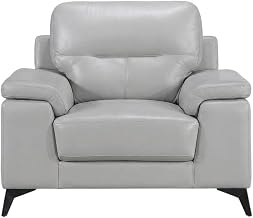 Starlight Canyon Home Leather-Upholstered Armchair with Solid Arms, Leather Accent Chair for Living Room or Bedroom, Silver Gray