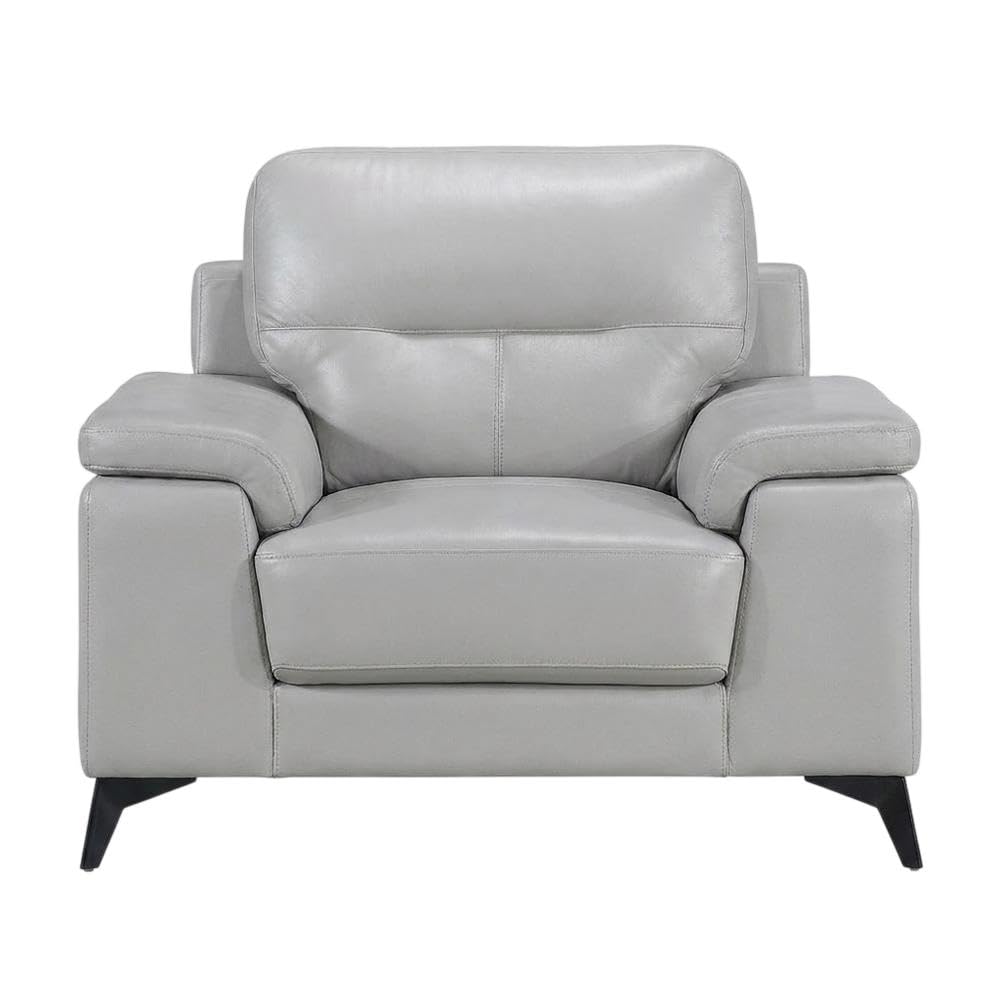 Leather-Upholstered Armchair with Solid Arms by Starlight Canyon Home – Leather, Grey