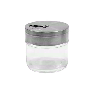 Glass Jar with Rotating Top by Tablecraft – 1.5 Ounces, Plastic, stainless steel, Model HGJ15RT