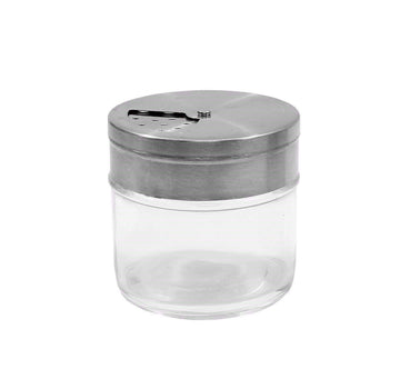 Glass Jar with Rotating Top by Tablecraft – 1.5 Ounces, Plastic, stainless steel, Model HGJ15RT