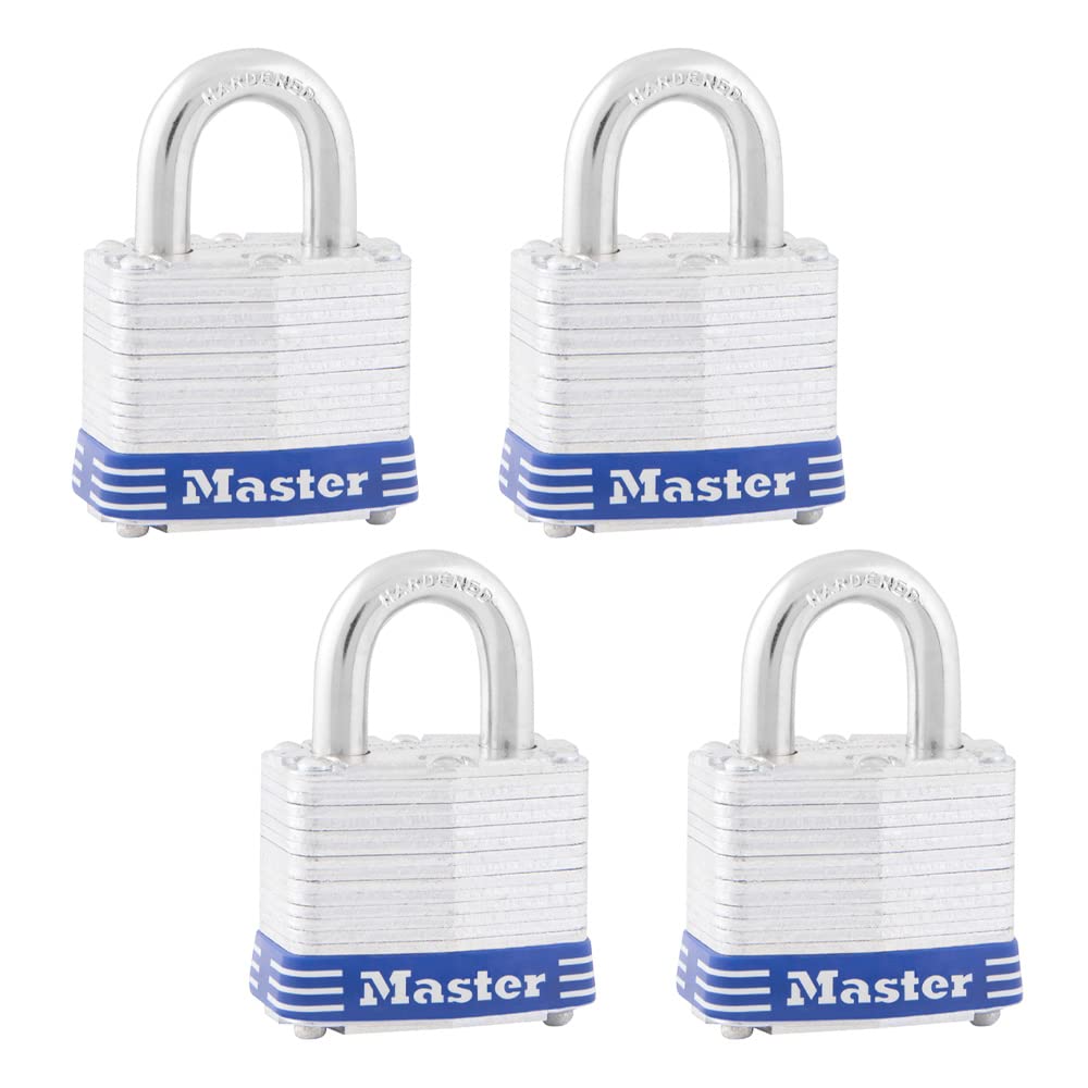 Master Lock Silver / 3/4" shackle / 4 Pack Keyed Padlocks