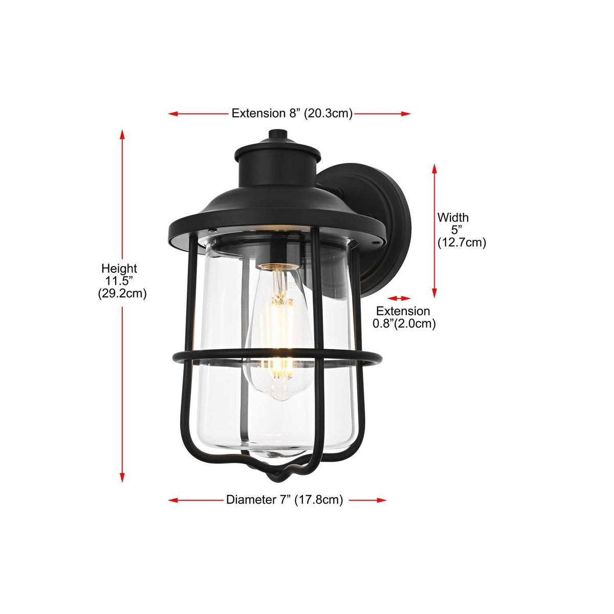 Huxley One Light Outdoor Wall Sconce Black by Lighting Design – 8", Iron, Black, Model OD808W12BK
