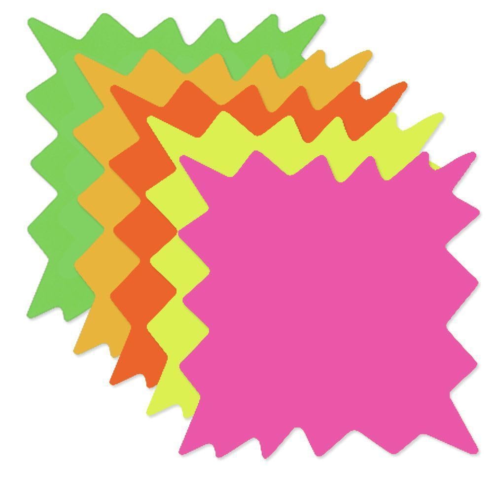 Large Fluorescent Starburst Signs by Retail Resource – 8 x 8 inches, Coral, Green, Orange, Red, Yellow