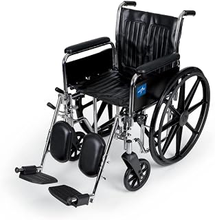 Medline Excel 2000 Wheelchair with Extra-Wide 20" Seat, Removable Full-Length Arms, Elevating Leg Rests, and Chrome Frame - Comfortable, Durable Mobility Aid