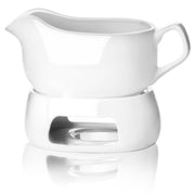 Nucookery Porcelain Gravy Boat with Warmer, 18 Ounce Capacity, White