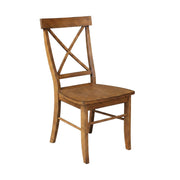 Solid Hardwood Dining Chair with X-Back and Contoured Seat by Furnifact – Wood, Pecan, Pack of 2