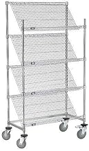 Nexel Chrome Slant Wire Shelving Truck, 4 Shelves with Brakes, 36" W x 24" D x69 H