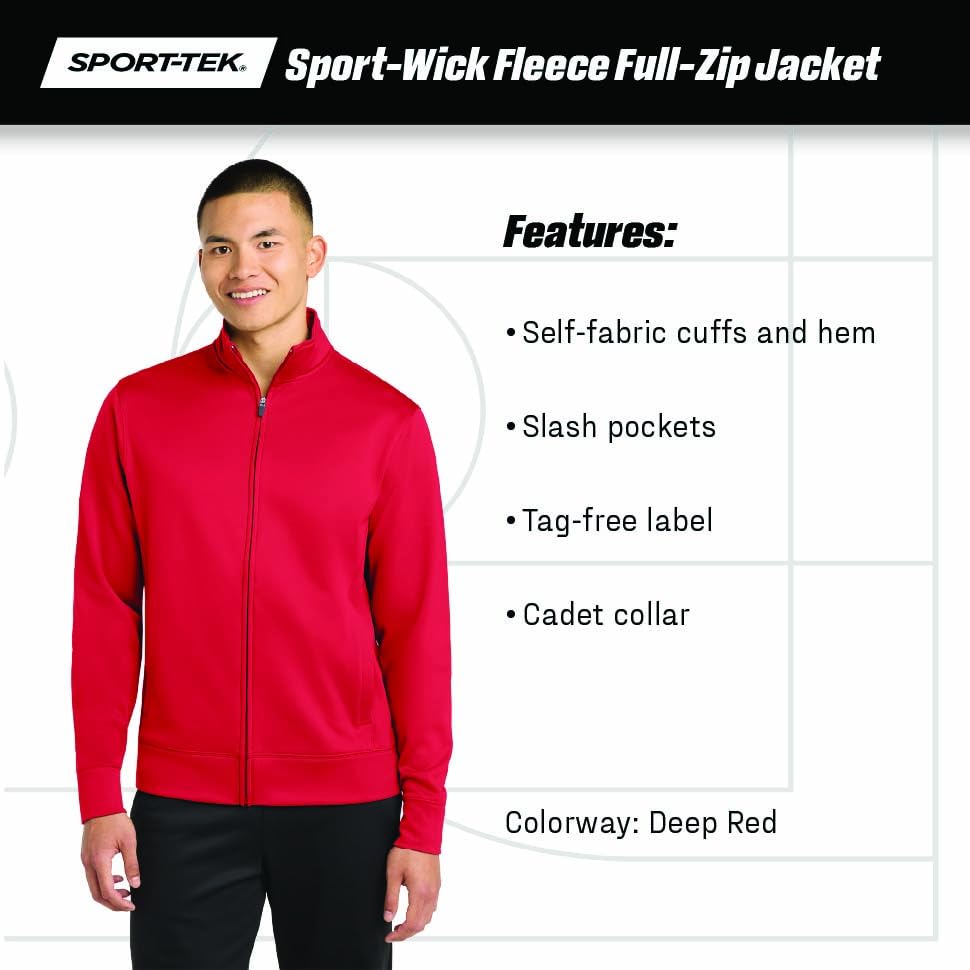 Unisex Sport-Wick Fleece Full Zip Jacket Silver by SPORT-TEK – Medium, Polyester Blend, Silver, Model ST241