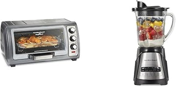 Hamilton Beach Air Fryer Countertop Toaster Oven, Stainless Steel & Power Elite Wave Action Blender, Stainless Steel Ice Sabre-Blades, Black (58148A)