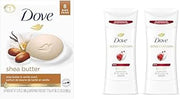 Dove Shea Butter Beauty Bar Skin Cleanser Bar Soap and Advanced Care Antiperspirant Deodorant Stick Twin Pack with Pomegranate Rose Vanilla Scent