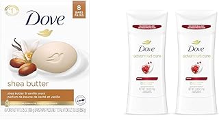 Dove Shea Butter Beauty Bar Skin Cleanser Bar Soap and Advanced Care Antiperspirant Deodorant Stick Twin Pack with Pomegranate Rose Vanilla Scent