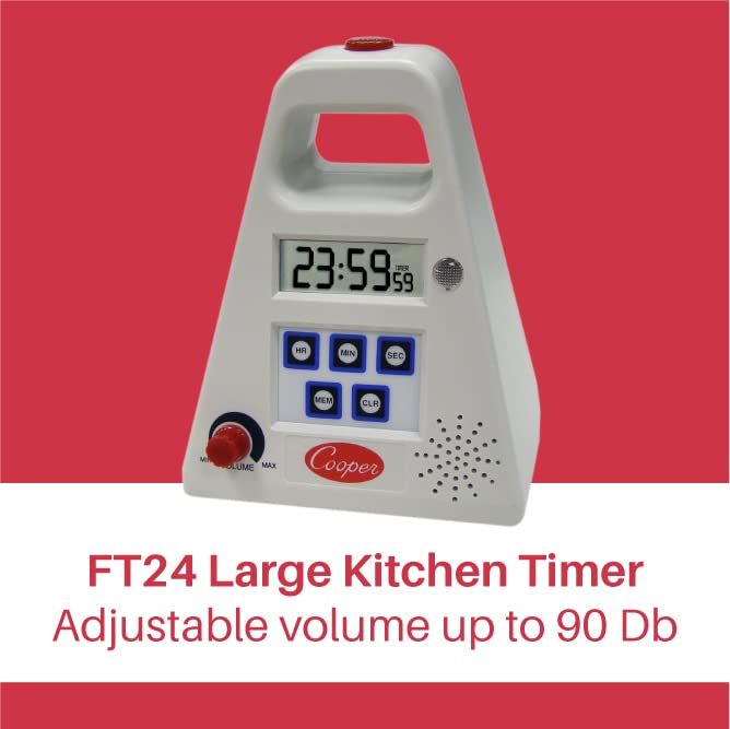Atkins -0-3 Large Single Station Digital Kitchen Timer with Volume Control by Cooper – 1 pack, Plastic, Multicolor,red, Model FT24