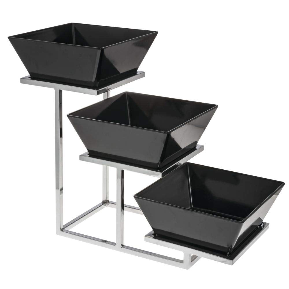 Cerve Collection Chrome 3-Tiered Buffet Stand for Bowls - 8"L x 20 1/2"W x 14"H by HUBERT – Metal, Grey