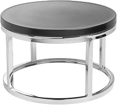 HUBERT Cerve Collection Chrome Tall Round Riser with Black Top - 11 11/50" Dia x 7 7/50" H