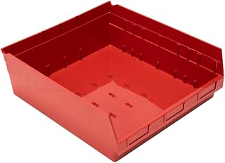 QUANTUM STORAGE SYSTEMS Quantum Storage QSB222 Store-More Heavy-Duty Nesting Plastic Shelf Bins for Pharmacy, Hospital & Warehouse, Hanging Lip & 7 Divider Slots, 18" x 17" x 6", Red, 6-Pack