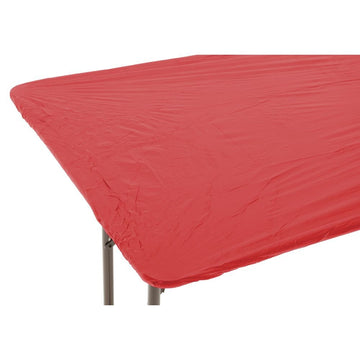 © Oblong Red Plastic Disposable Table Cover - 30" H x 6'L by Kwik-Covers – 72" x 30" (Rectangular), Plastic, Red, Model 3072PK-RED