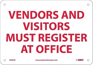 National Marker Notice Signs; Vendors & Visitors Must Register At Office, 7 X 10-Inch, Rigid Plastic (M365r)