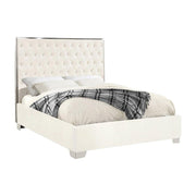 Starlight Canyon Home Fully Upholstered Platform Bed, Button-Tufted Velvet Queen Bed Frame with Headboard and Footboard for Bedroom, White Velvet