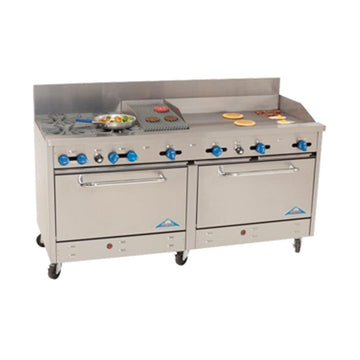 Gas 72" Range w/ Griddle & Char Broiler by Comstock Castle – Model 2F330-36-1RB