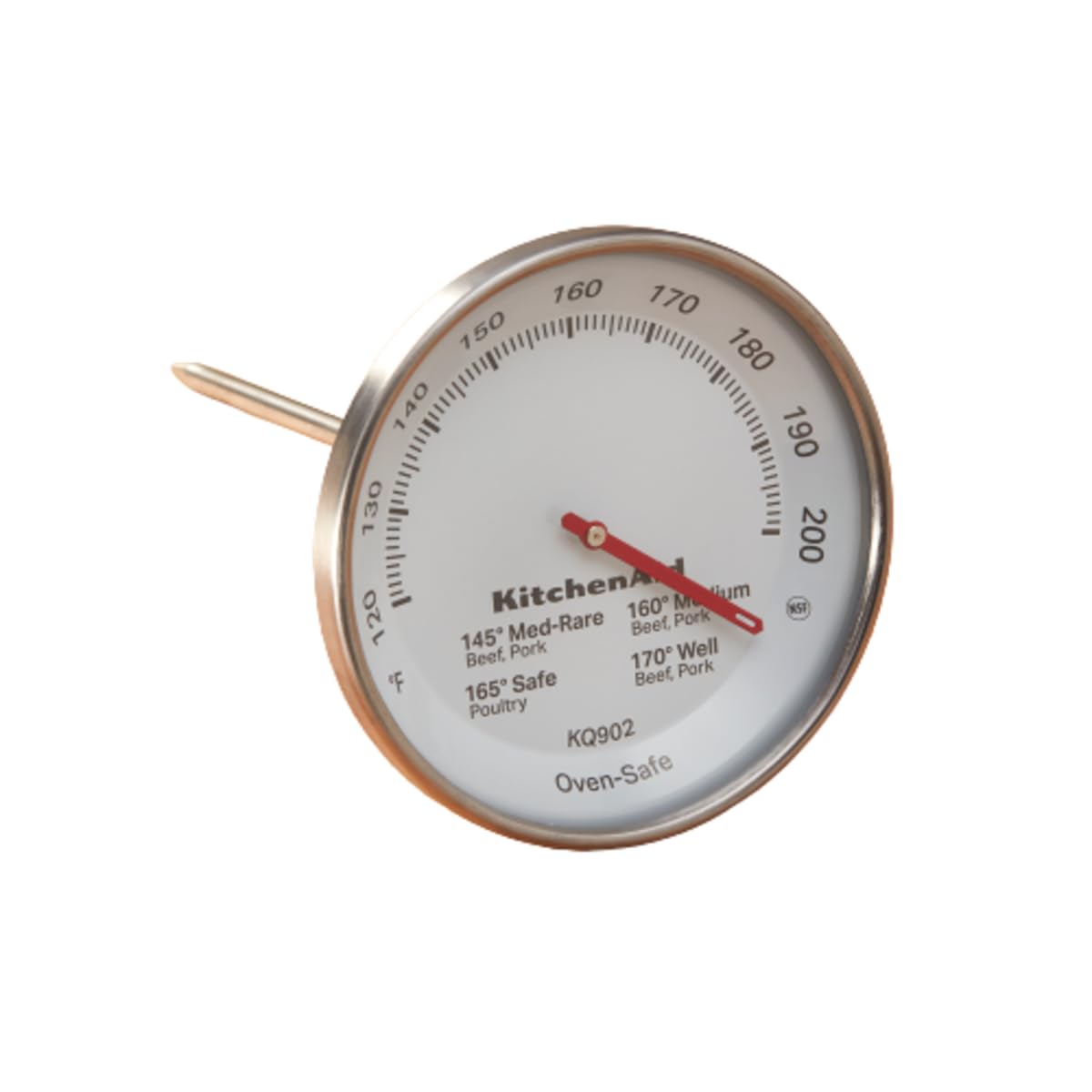 Leave-in Meat Thermometer by KitchenAid – TEMPERATURE RANGE: 120F to 200F, Stainless Steel, Model KQ902