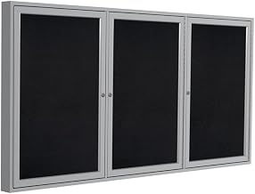 48" x 72" 3-Door indoor Enclosed Recycled Rubber Bulletin Board by Ghent – 48" x 72", Recycled Rubber, Metal, Black, Model PA34872TR-BK
