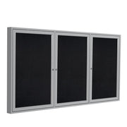 48" x 72" 3-Door indoor Enclosed Recycled Rubber Bulletin Board by Ghent – 48" x 72", Recycled Rubber, Metal, Black, Model PA34872TR-BK