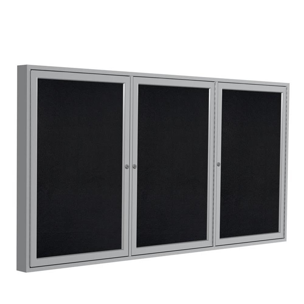 48" x 72" 3-Door indoor Enclosed Recycled Rubber Bulletin Board by Ghent – 48" x 72", Recycled Rubber, Metal, Black, Model PA34872TR-BK
