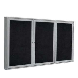 48" x 72" 3-Door indoor Enclosed Recycled Rubber Bulletin Board by Ghent – 48" x 72", Recycled Rubber, Metal, Black, Model PA34872TR-BK