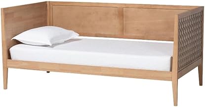 Baxton Studio Lara Twin Daybed - Modern Wood Bed Frame with Headboard Oak Brown