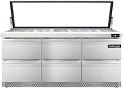 SW72-30M-HGL-FB-D Mighty Top Sandwich Unit, 72" W, With 30 Pan Top Openings, Front Breathing, Six Drawers & Hinged Glass Lid