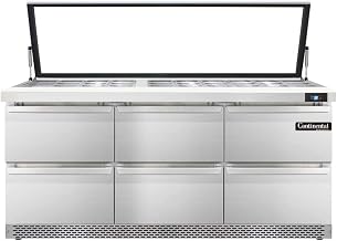 SW72-30M-HGL-FB-D Mighty Top Sandwich Unit, 72" W, With 30 Pan Top Openings, Front Breathing, Six Drawers & Hinged Glass Lid