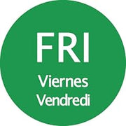 Friday Labels Green Day of The Week Dots Tri-Lingual Friday - 3/4" Dia 1000 per Roll