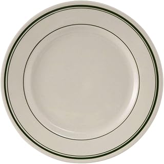 Tuxton China TGB-006 Plate, 6-5/8" Diameter, Round, Wide Rim, Rolled Edge, Microwave and Dishwasher Safe, Oven Proof, Fully Vitrified, Ceramic, Green Bay, Pack of 36