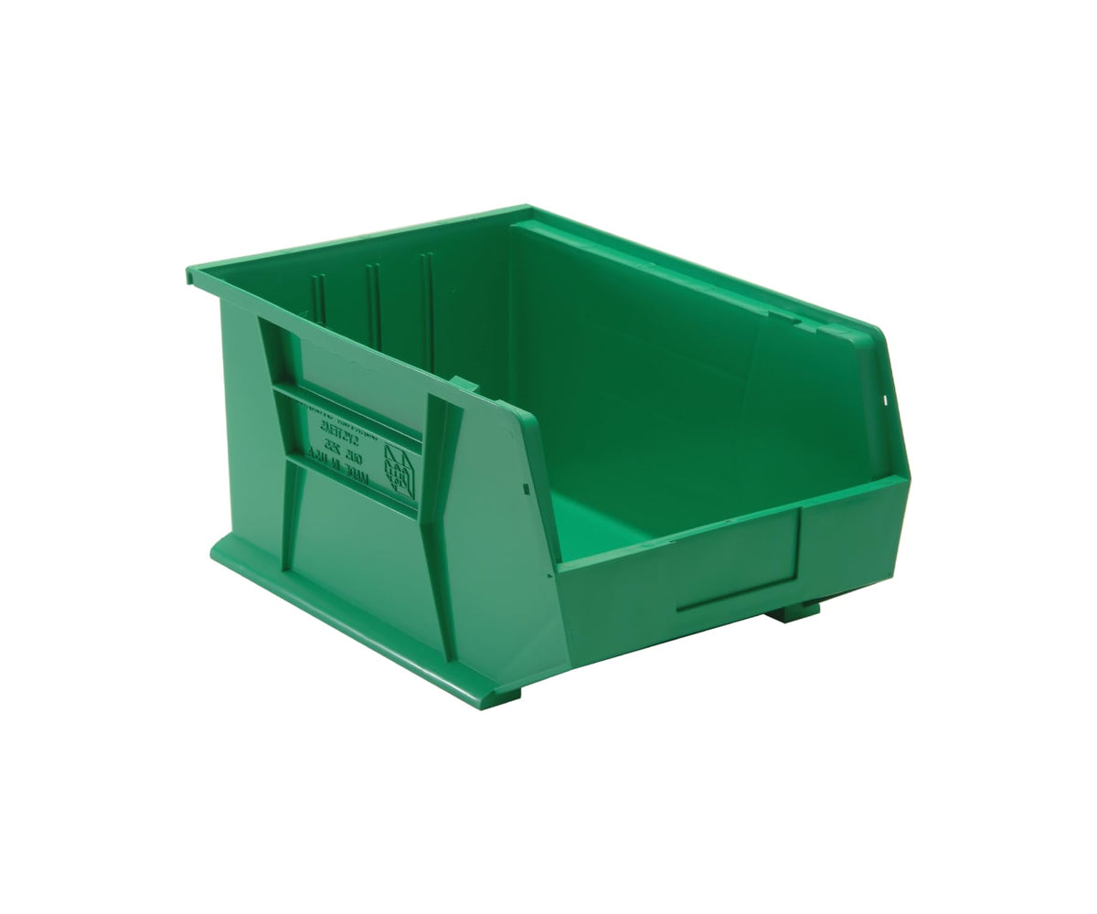 Quantum Storage Heavy-Duty Stackable Plastic Storage Bins for Workshop by QUANTUM STORAGE SYSTEMS – 16L x 11W x 8H, 1408.0 cubic_inches, Plastic, Green, Pack of 4