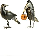 Set of Two Recycled Iron Crows Holding A Pumpkin NTM1285