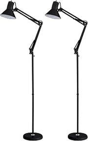 Bostitch Office VLF100F Swing Arm Metal Floor Lamp, 72" Tall with Multi-Joint Adjustment, Includes Replaceable LED Bulb (VLF), Black (Pack of 2)