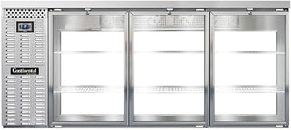BBC79-SS-GD-PT Three Section Glass Door Refrigerated Pass-Thru Back Bar Cooler, 79" W x 34-3/4"H, Stainless Steel Exterior